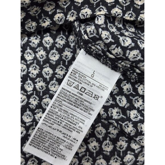 Old Navy Womens Shirt Dress Sz L Black White Floral Puff Sleeve Long Sleeve - Picture 5 of 6